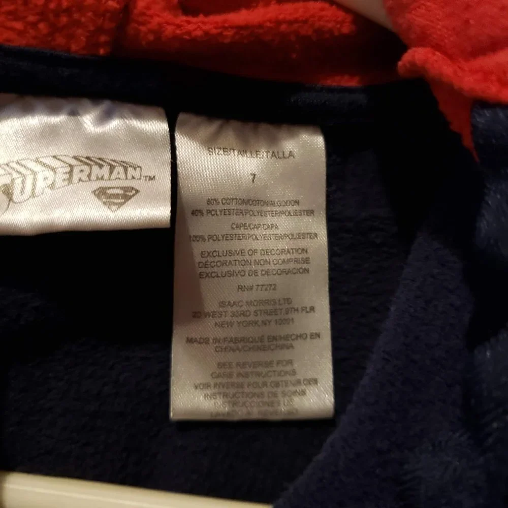 Superman Logo Childs Full Zip Hoodie Size 7 Sweatshirt